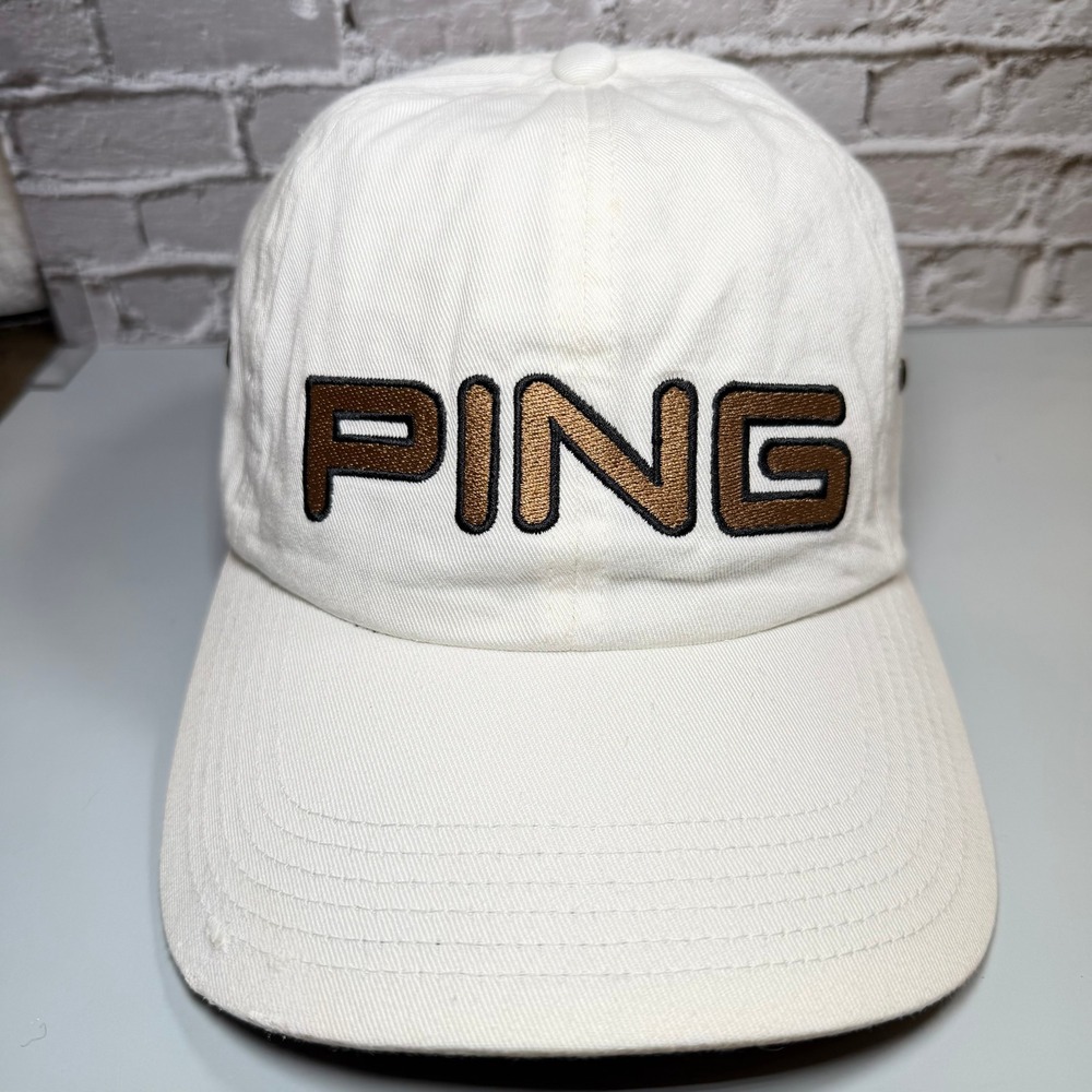 PING Golf Hat Cap White Black Adjustable Strapback Embroidered Logo Classic